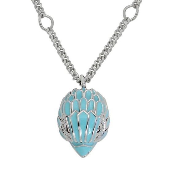 Kurt Geiger Enamel Eagle Pendant Necklace Blue And Silver NWT And Dust Bag - Picture 1 of 3